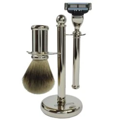 Golddachs Rasierset Metall Zupfhaar, Silber